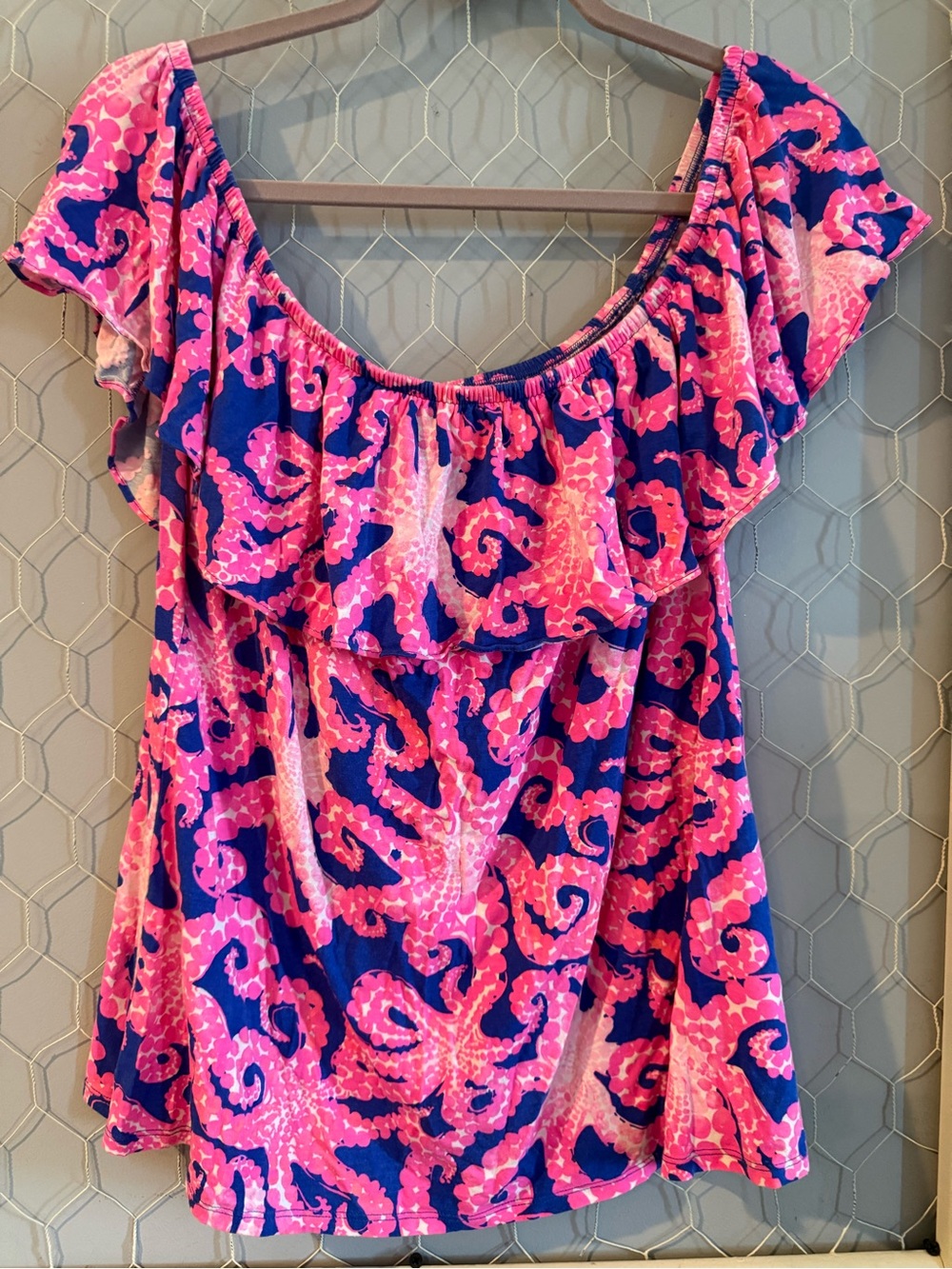 Lilly Pulitzer Pink and Navy Off-Shoulder Top